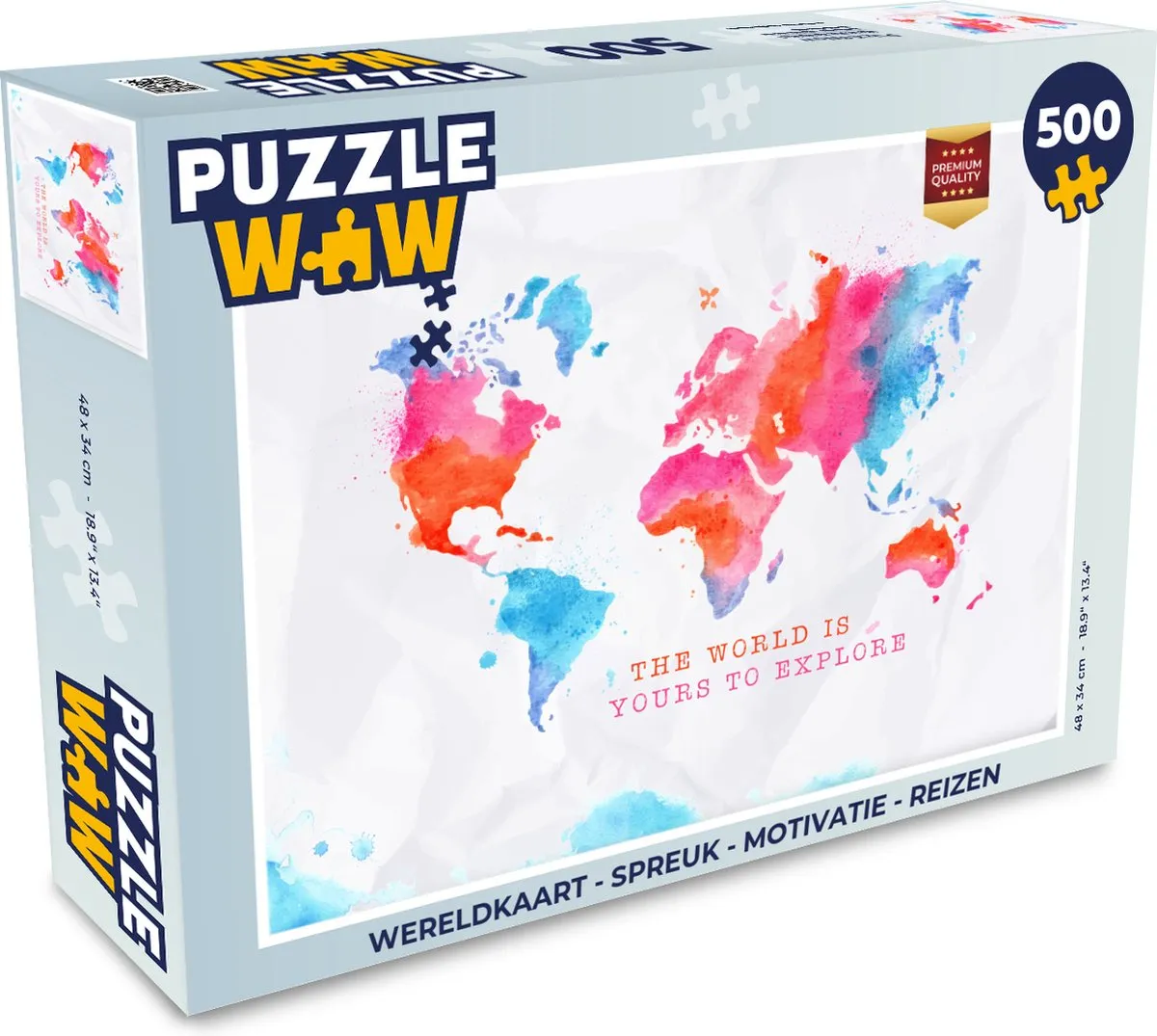 PuzzleWow Wereldkaart Legpuzzel 500 Stuks - Multicolor