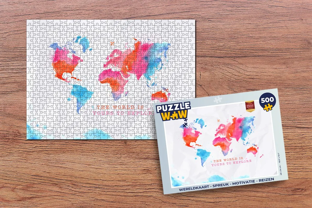 PuzzleWow Wereldkaart Legpuzzel 500 Stuks - Multicolor