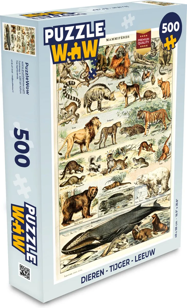 PuzzleWow Adolphe Millot Dieren Legpuzzel 500 Stuks - Multicolor