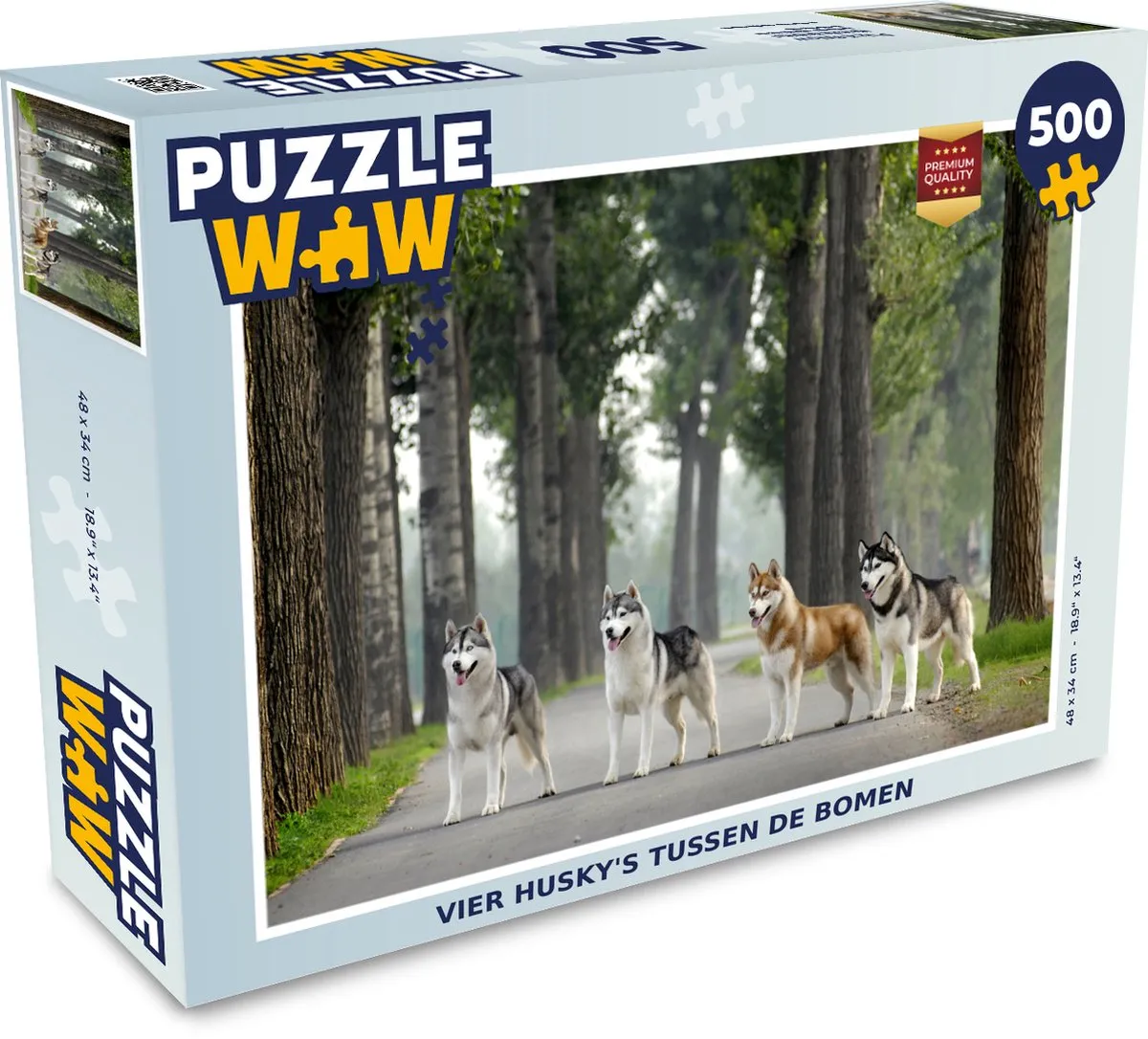 PuzzleWow Legpuzzel Vier Husky's Tussen De Bomen 500 Stuks - Multicolor