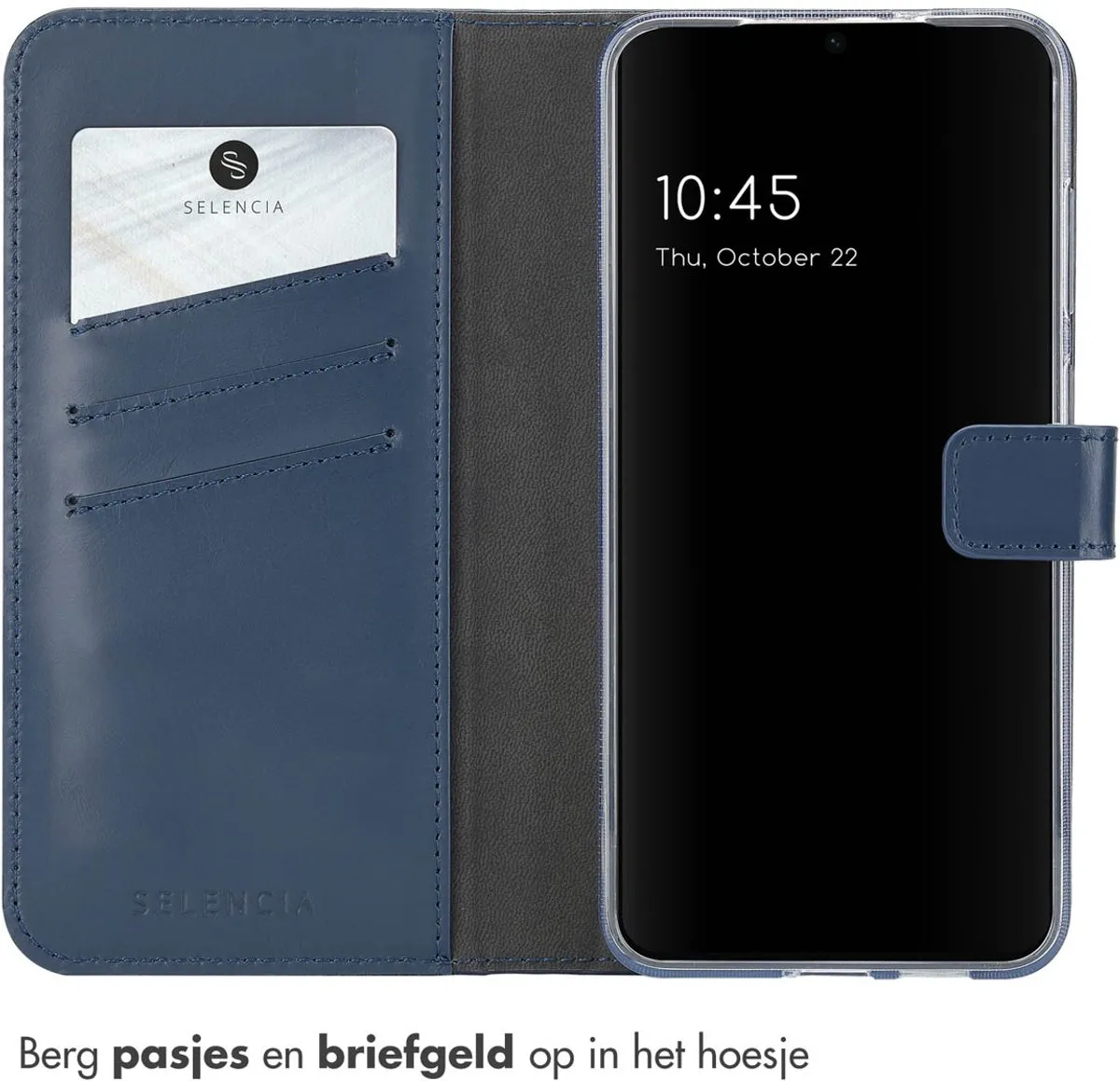 Selencia Hoesje Samsung Galaxy S25 - Echt Lederen Bookcase 3 Pasjes - Blauw