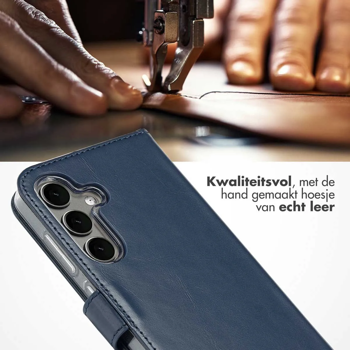 Selencia Hoesje Samsung Galaxy S25 - Echt Lederen Bookcase 3 Pasjes - Blauw