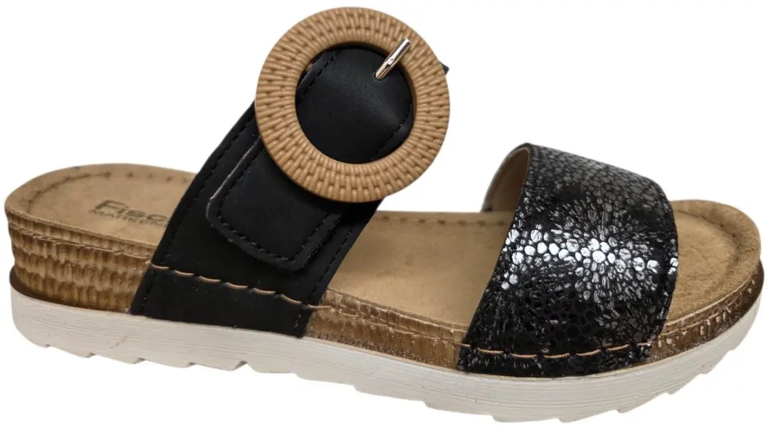 Fischer 556207 222 Slippers Zwart met Print Leer Dames