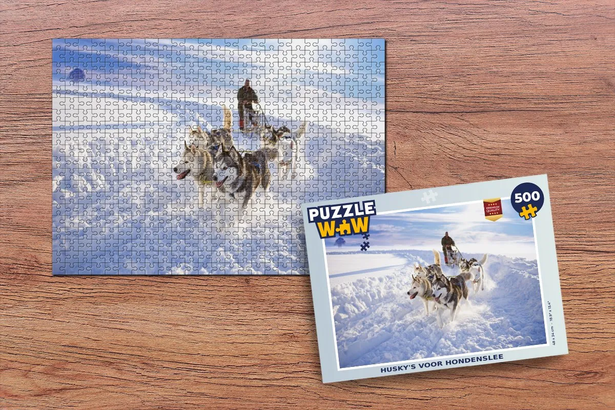 PuzzleWow Husky's voor Hondenslee Legpuzzel 500 Stuks - Multicolor