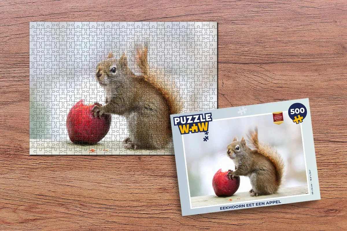 PuzzleWow Legpuzzel Eekhoorn eet een appel 500 Stuks - Multicolor