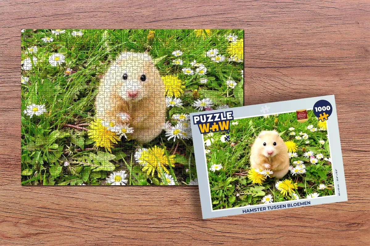 PuzzleWow Hamster tussen bloemen Legpuzzel 1000 Stuks - Multicolor