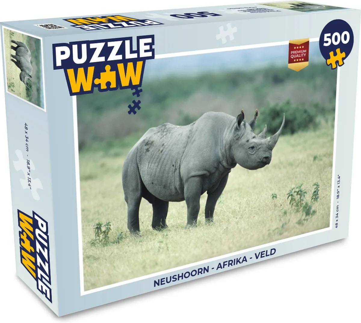 PuzzleWow Neushoorn Afrika Veld Legpuzzel 500 Stuks - Multicolor