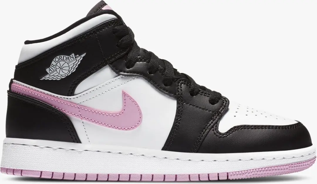 Nike Air Jordan 1 Mid (GS), White/LT Arctic Pink-Black, 555112 103, EUR 36