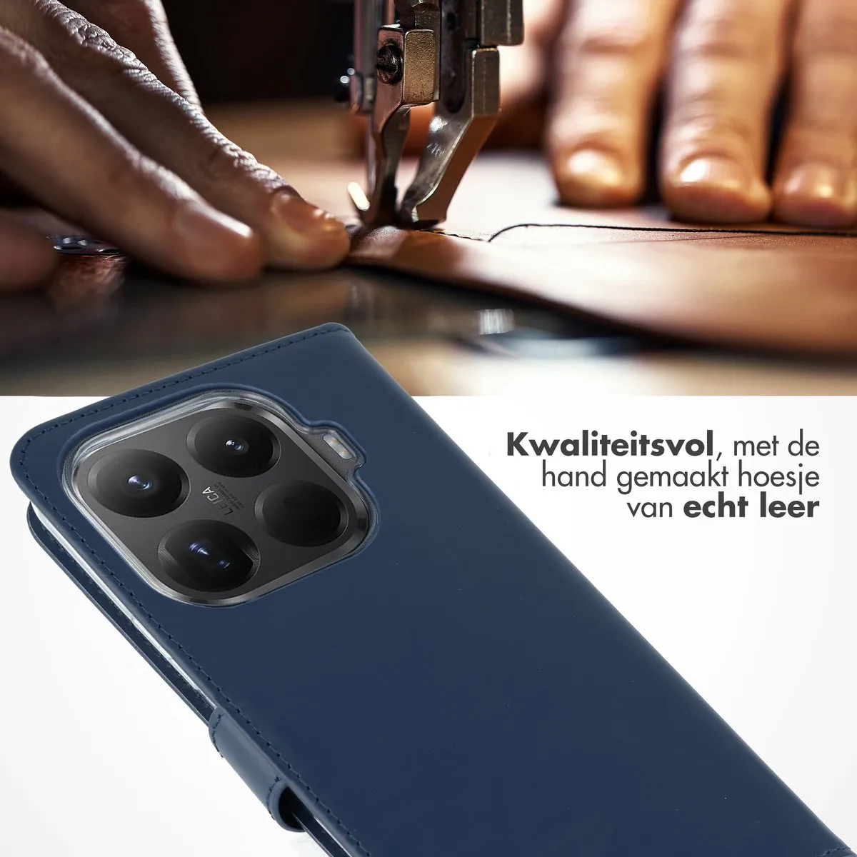 Selencia Hoesje Xiaomi 15T Pro - Donkerblauw Lederen Bookcase - 3 Pasjes