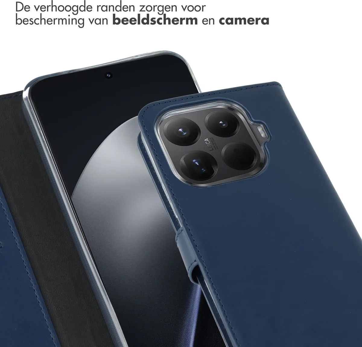 Selencia Hoesje Xiaomi 15T Pro - Donkerblauw Lederen Bookcase - 3 Pasjes