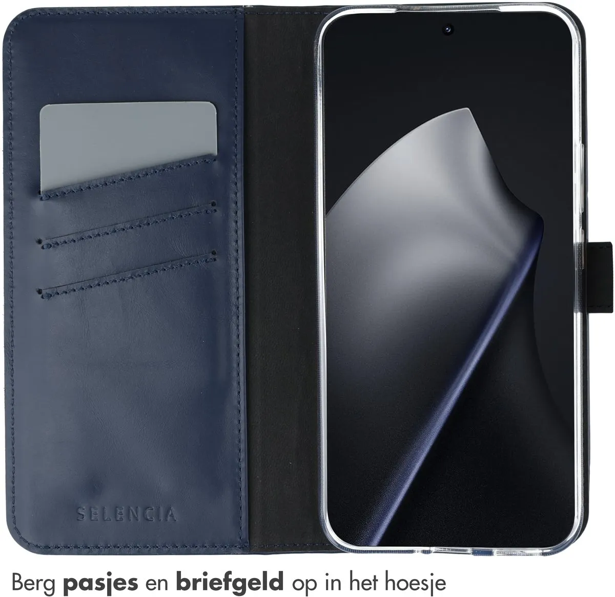 Selencia Hoesje Xiaomi 15T Pro - Donkerblauw Lederen Bookcase - 3 Pasjes