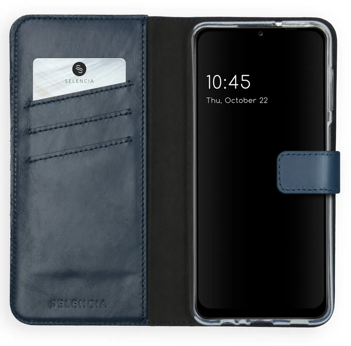 Selencia Hoesje Samsung Galaxy A12 Bookcase - Echt Leder - Blauw - 3 Pasjes