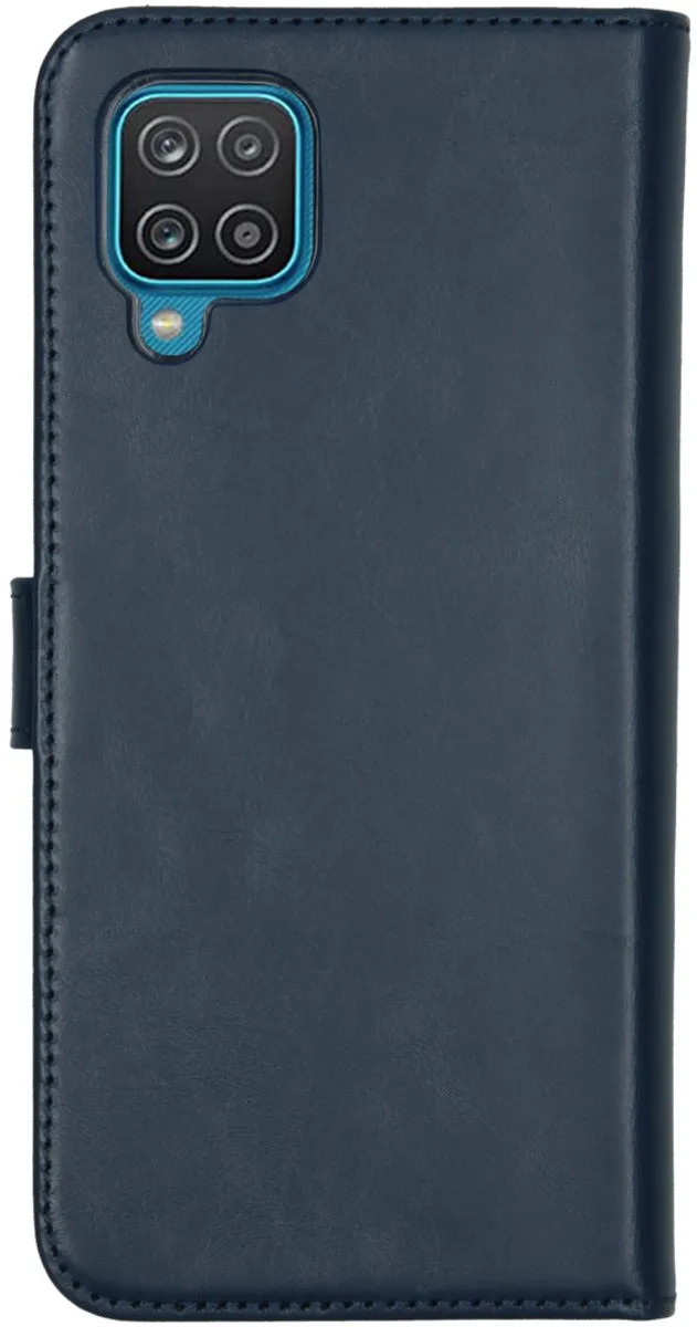 Selencia Hoesje Samsung Galaxy A12 Bookcase - Echt Leder - Blauw - 3 Pasjes