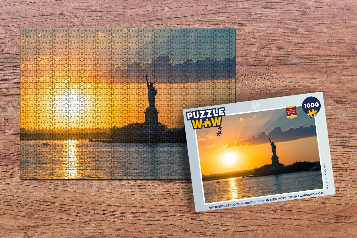 PuzzleWow Legpuzzel Vrijheidsbeeld & Hudson Rivier 1000 Stuks - Multicolor