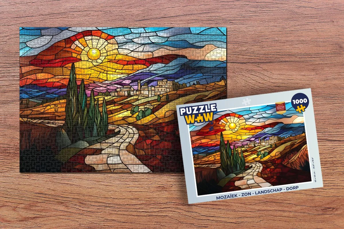 PuzzleWow Mozaïek Zon Landschap Dorp Legpuzzel 1000 Stuks