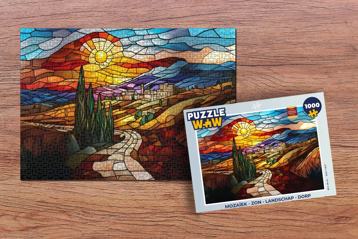 PuzzleWow Mozaïek Zon Landschap Dorp Legpuzzel 1000 Stuks