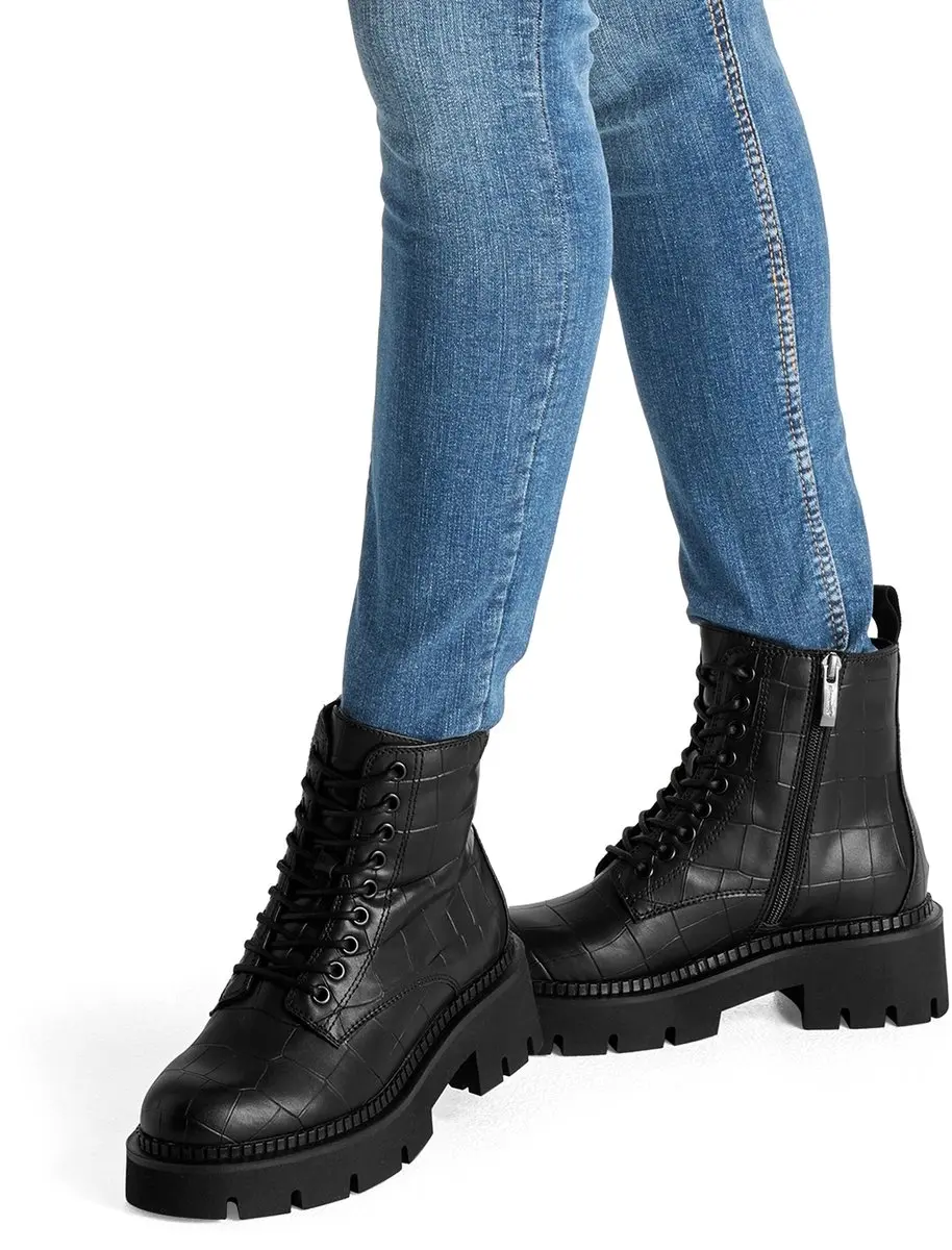 Tamaris Dames Lace Boot Flat Laarzen - 39 - Zwart gevlekt