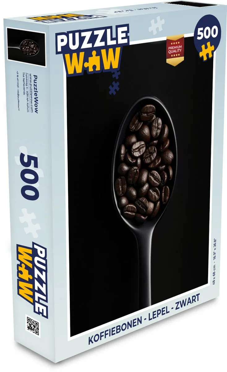 PuzzleWow Koffiebonen Lepel Puzzel 500 Stuks - Zwart