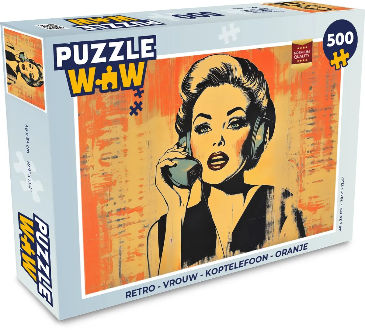 PuzzleWow Retro Koptelefoon Legpuzzel 500 Stuks - Oranje