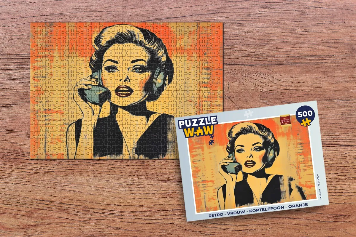 PuzzleWow Retro Koptelefoon Legpuzzel 500 Stuks - Oranje