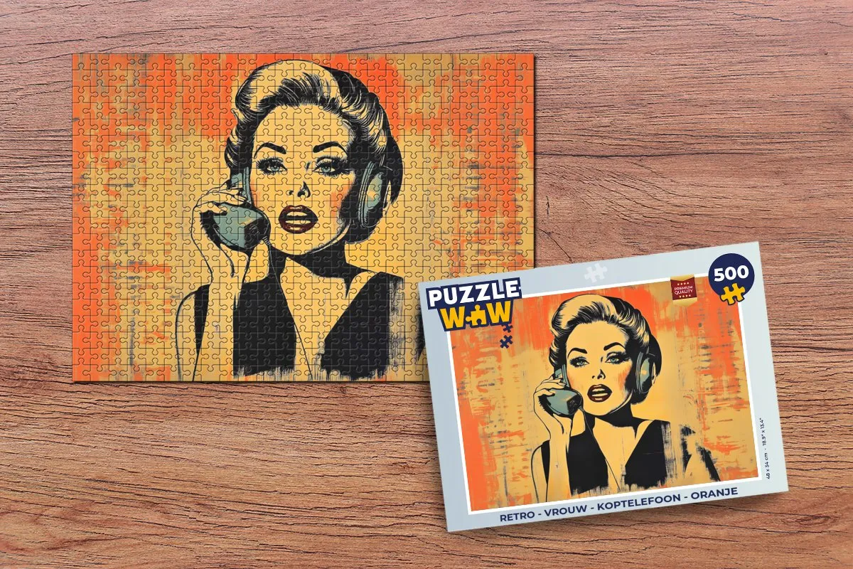 PuzzleWow Retro Koptelefoon Legpuzzel 500 Stuks - Oranje
