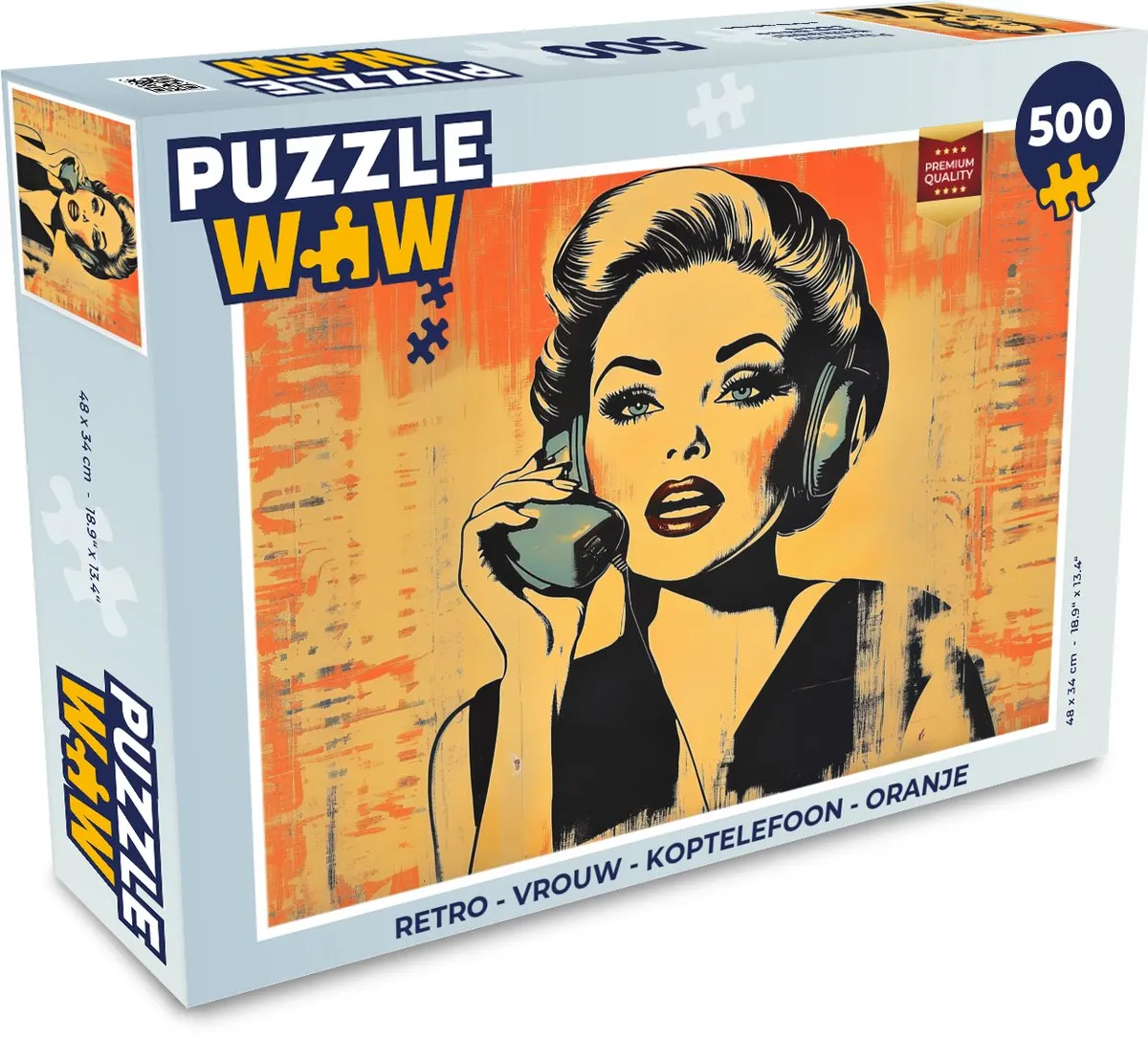 PuzzleWow Retro Koptelefoon Legpuzzel 500 Stuks - Oranje