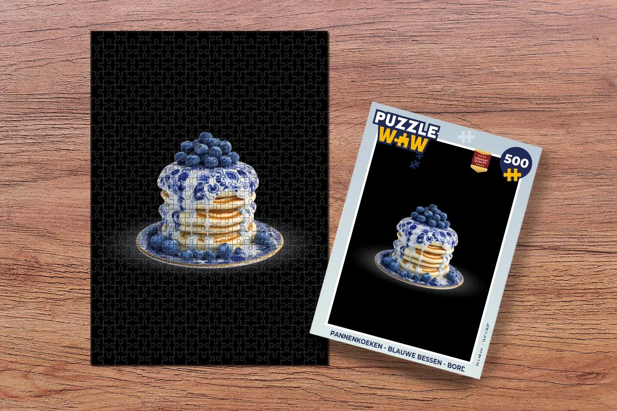 PuzzleWow Pannenkoeken Delftsblauw Legpuzzel 500 Stuks