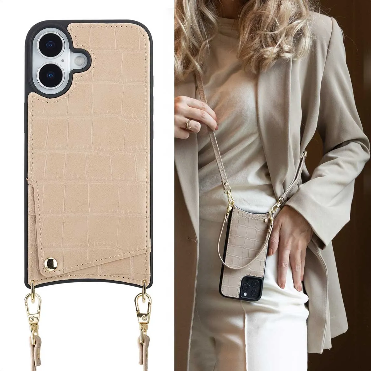 Selencia Hoesje iPhone 17 Croco Beige - 2 Pasjes