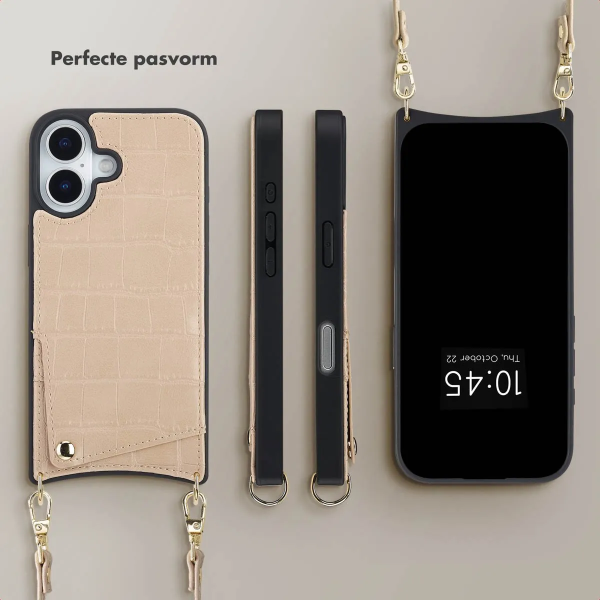 Selencia Hoesje iPhone 17 Croco Beige - 2 Pasjes