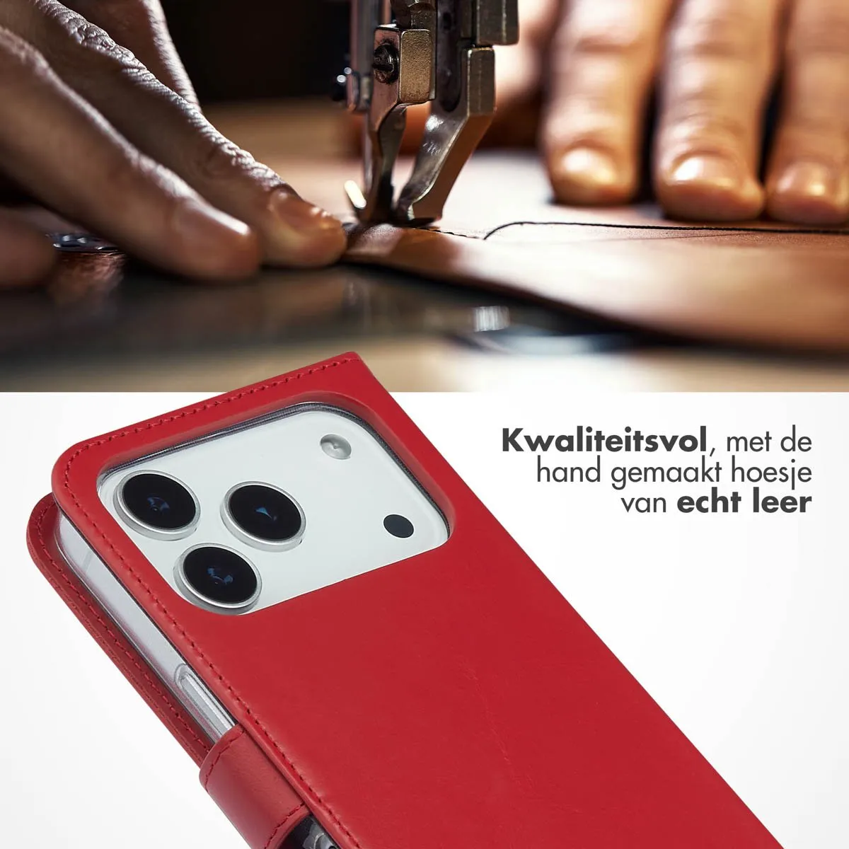 Selencia Hoesje iPhone 17 Pro Rood - Lederen Bookcase 3 Pasjes