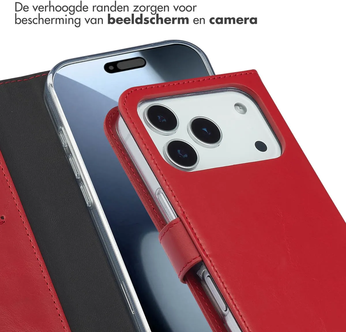 Selencia Hoesje iPhone 17 Pro Rood - Lederen Bookcase 3 Pasjes