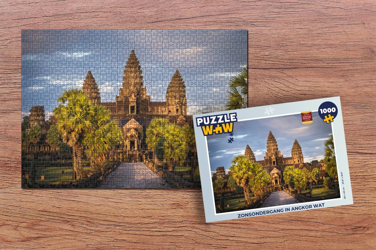 PuzzleWow Zonsondergang in Angkor Wat Legpuzzel 1000 Stuks - Multicolor