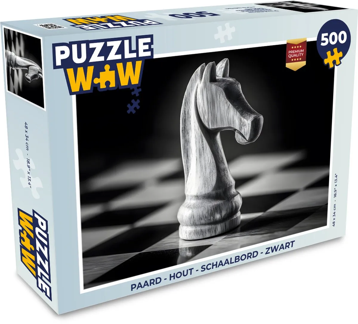 PuzzleWow Paard Schaakbord Legpuzzel 500 Stuks - Zwart