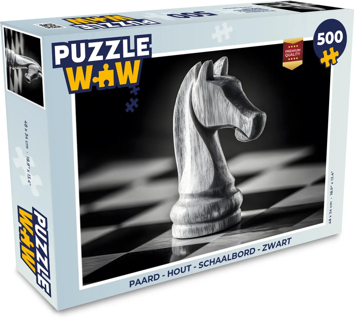 PuzzleWow Paard Schaakbord Legpuzzel 500 Stuks - Zwart