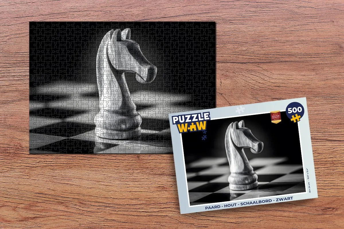 PuzzleWow Paard Schaakbord Legpuzzel 500 Stuks - Zwart