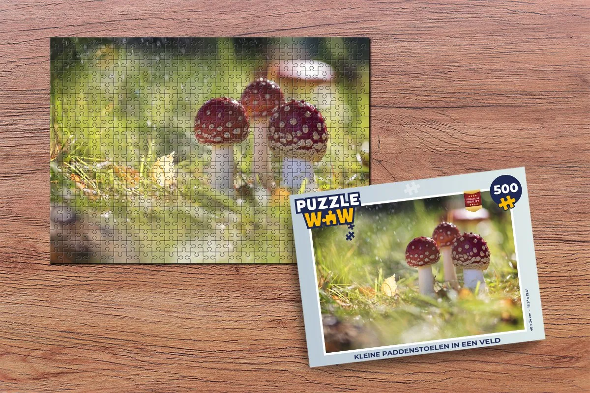 PuzzleWow Kleine paddenstoelen in een veld Legpuzzel 500 Stuks - Multicolor