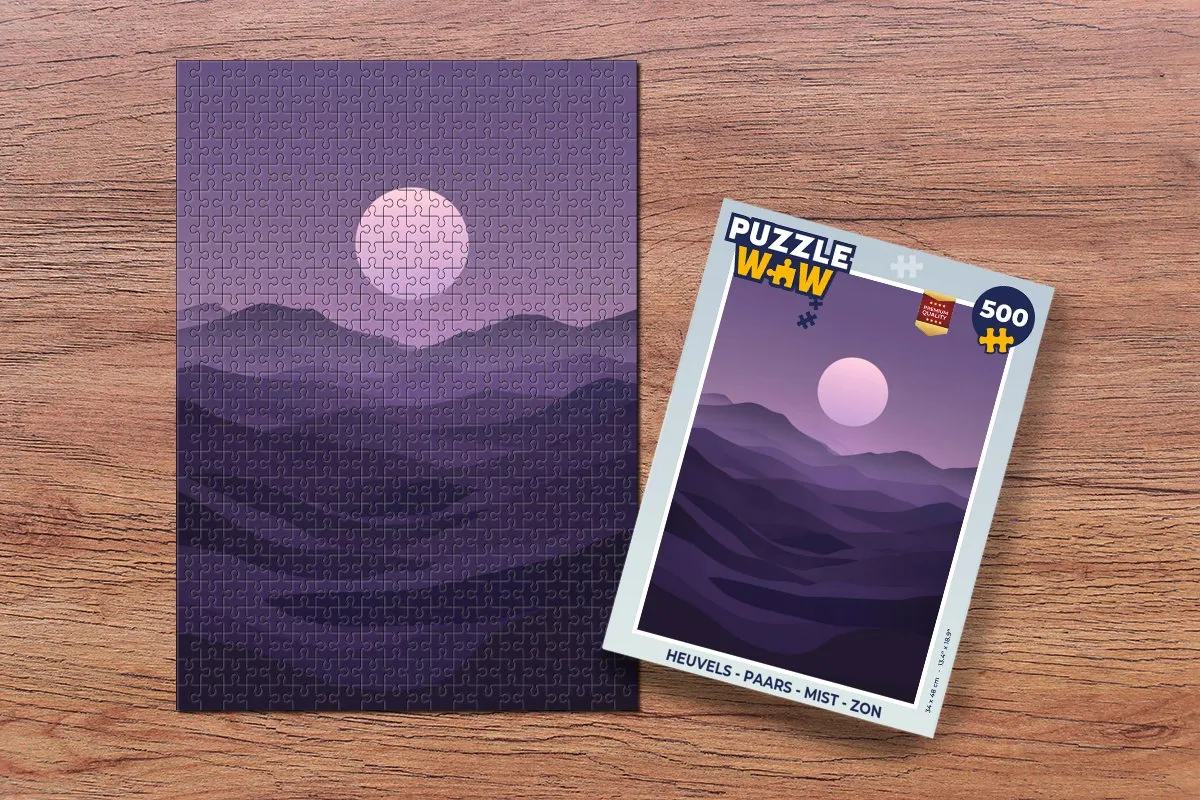 PuzzleWow Heuvels Legpuzzel 500 Stuks - Paars/Mist/Zon