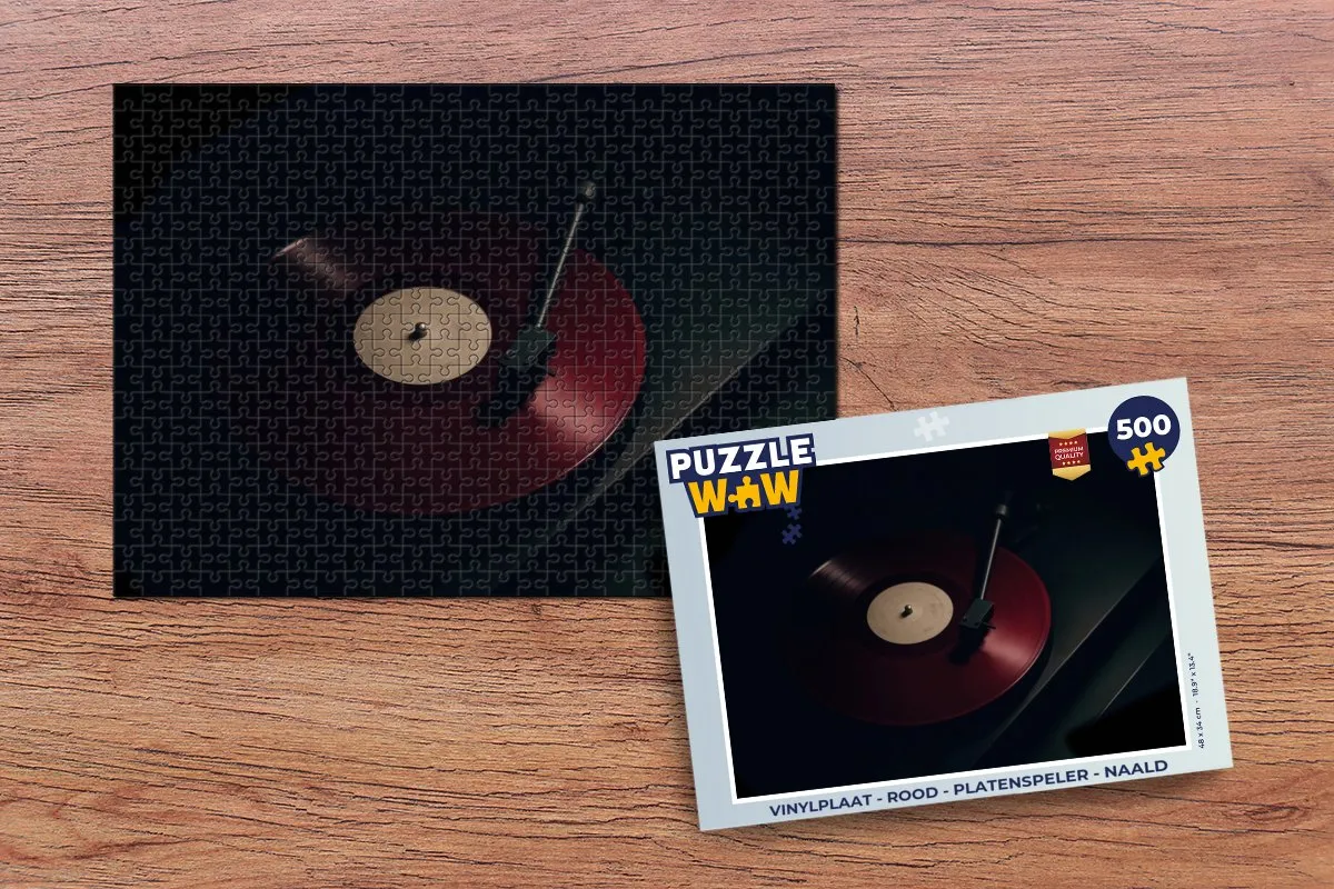 PuzzleWow Vinylplaat Platenspeler Puzzel 500 Stuks - Rood