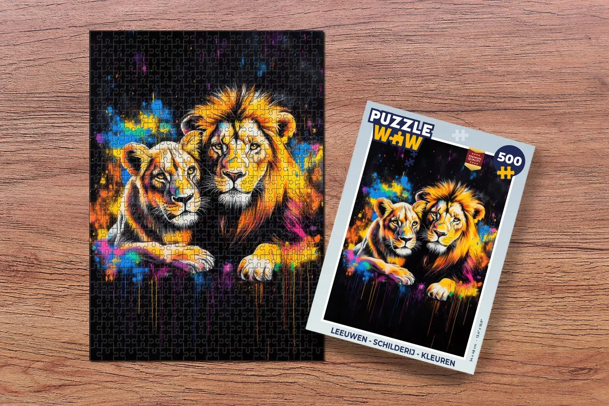 PuzzleWow Leeuwen Schilderij Legpuzzel 500 Stuks - 8721179516315