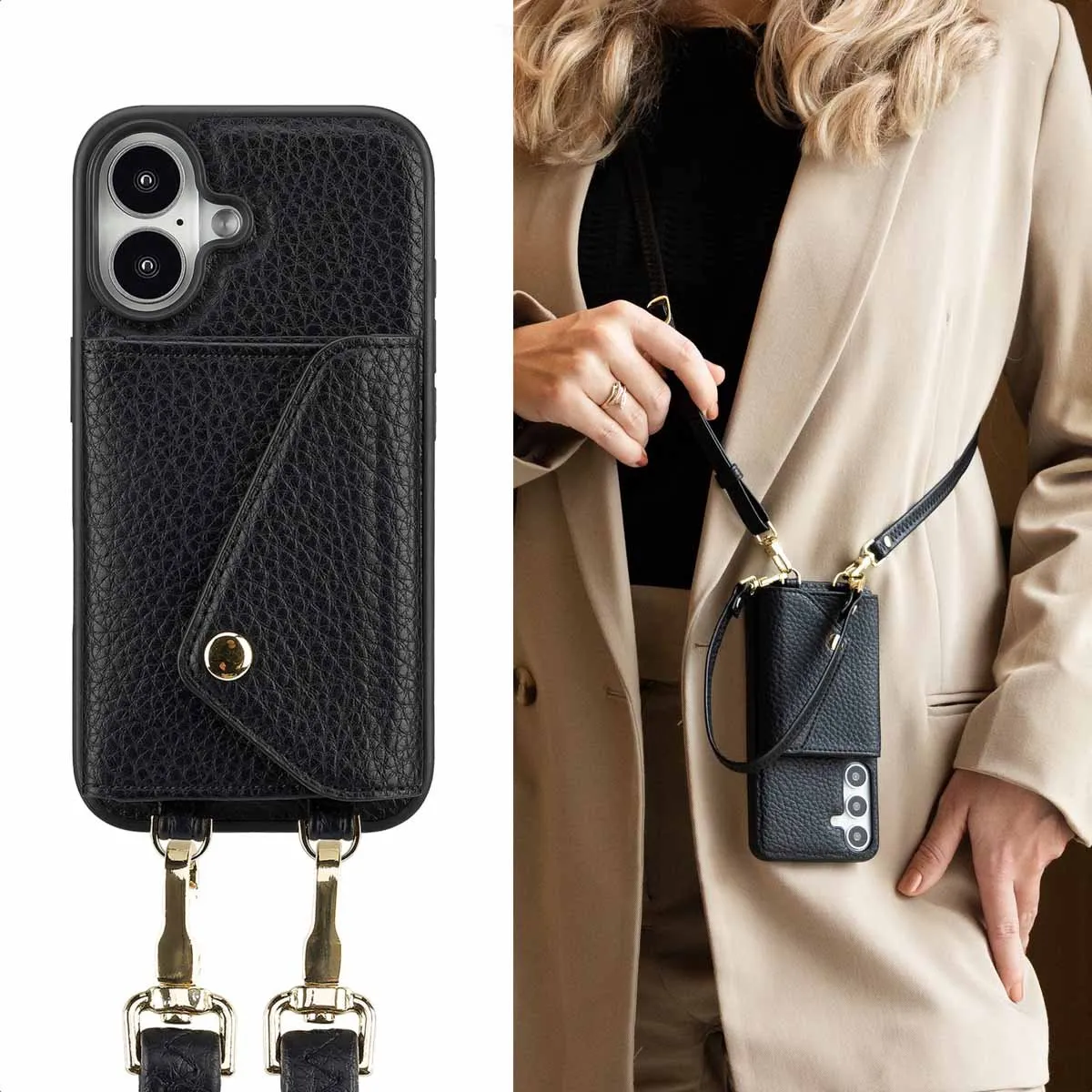 Selencia Koordhoes iPhone 16 - 3 Pasjes - Zwart