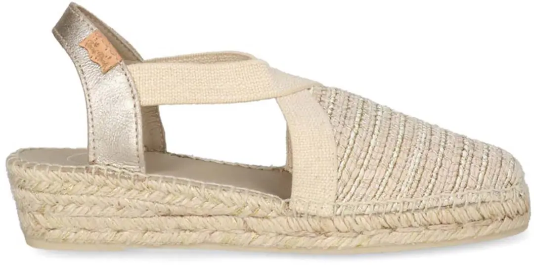 Platte espadrille van metallic katoen met elastische banden
