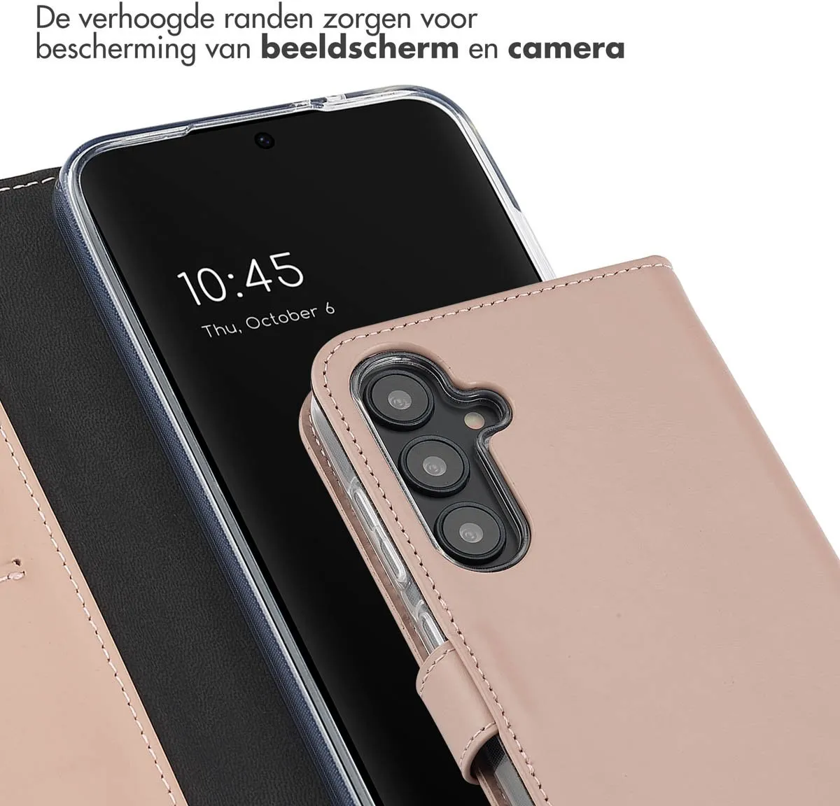 Selencia Hoesje Samsung Galaxy S24 FE - Echt Lederen Bookcase 3 Pasjes - Lichtroze