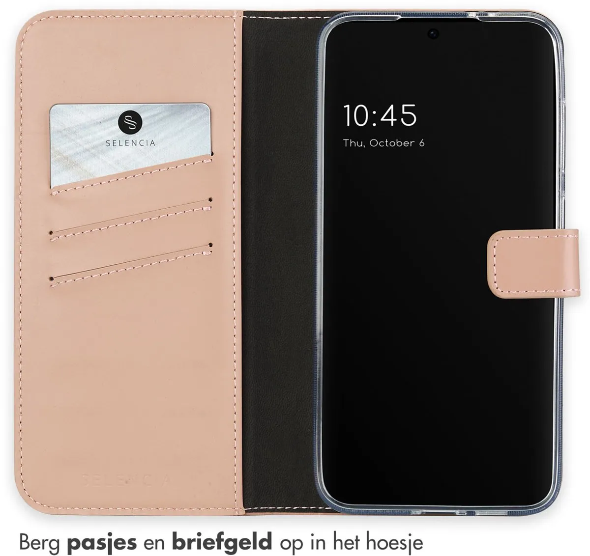 Selencia Hoesje Samsung Galaxy S24 FE - Echt Lederen Bookcase 3 Pasjes - Lichtroze