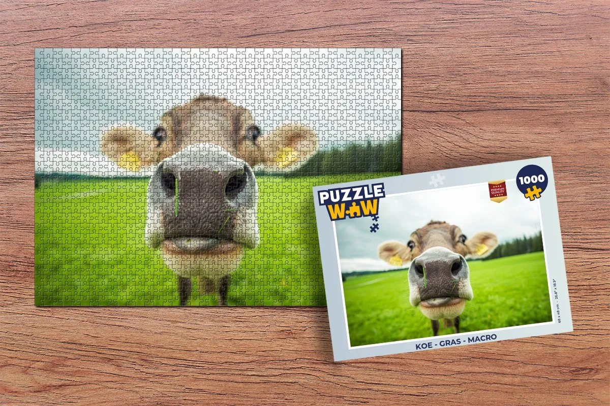 PuzzleWow Koe Dieren Gras Macro Legpuzzel 1000 Stuks - Multicolor