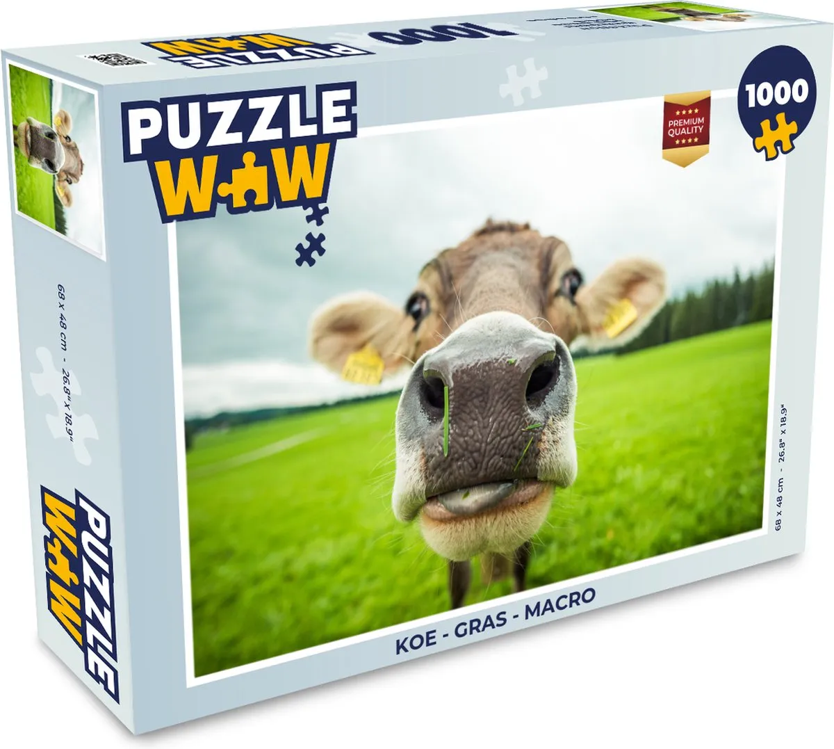 PuzzleWow Koe Dieren Gras Macro Legpuzzel 1000 Stuks - Multicolor