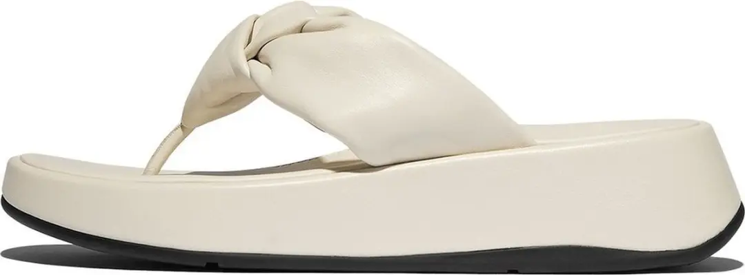 Fitflop Slipper F-Mode Knot Soft-Leather Flatform Toe-Post Beige