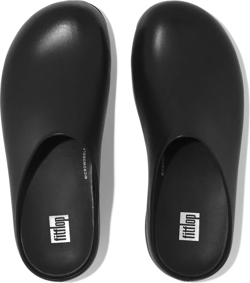 FitFlop Shuv Leren Pantoffels/Sloffen ZWART