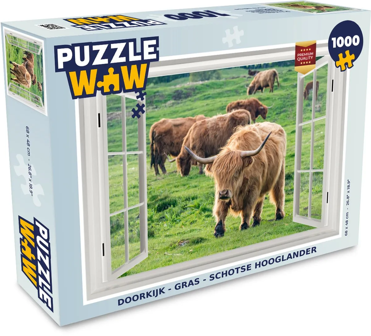 PuzzleWow Doorkijk Gras Schotse Hooglander Legpuzzel 1000 Stuks - Multicolor
