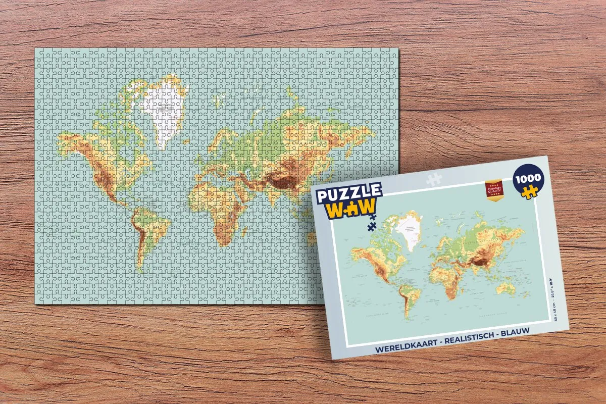 PuzzleWow Wereldkaart Puzzel 1000 Stuks - Blauw