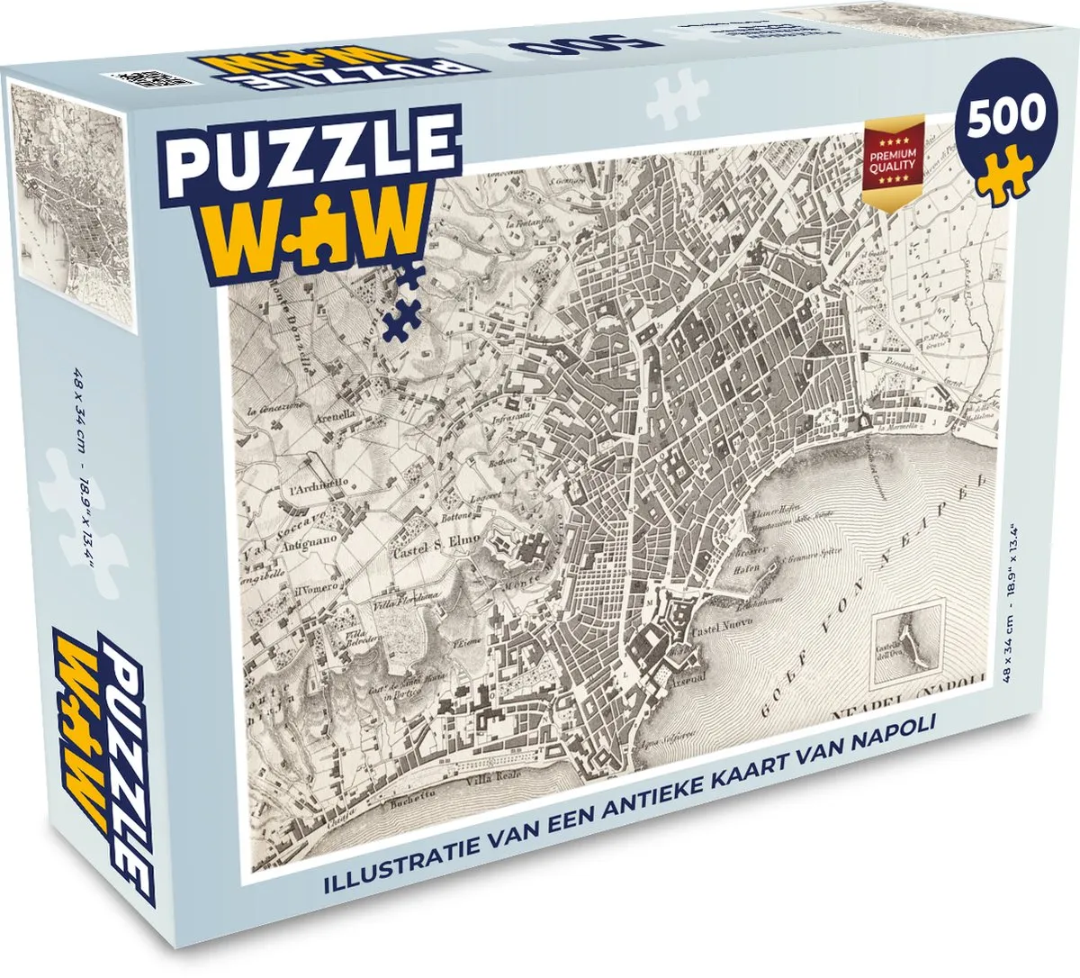 PuzzleWow Napoli Antieke Kaart Legpuzzel 500 Stuks - Multicolor